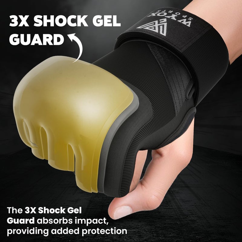 WYOX Gel Boxing Hand Wraps Inner Gloves for Men & Women, 80cm Quick Wrist Straps, Padded Knuckle Protection for Muay Thai Kickboxing, Hand Wraps for Boxing & Martial Arts (Black, L/XL) - Image 3